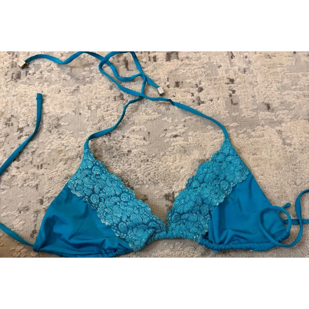Beach Bunny the Graduate Blue Lace Triangle Bikini Top XL  Rre